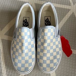 NWT VANS Light Blue Checkerboard Slip On Size 7.5 Women